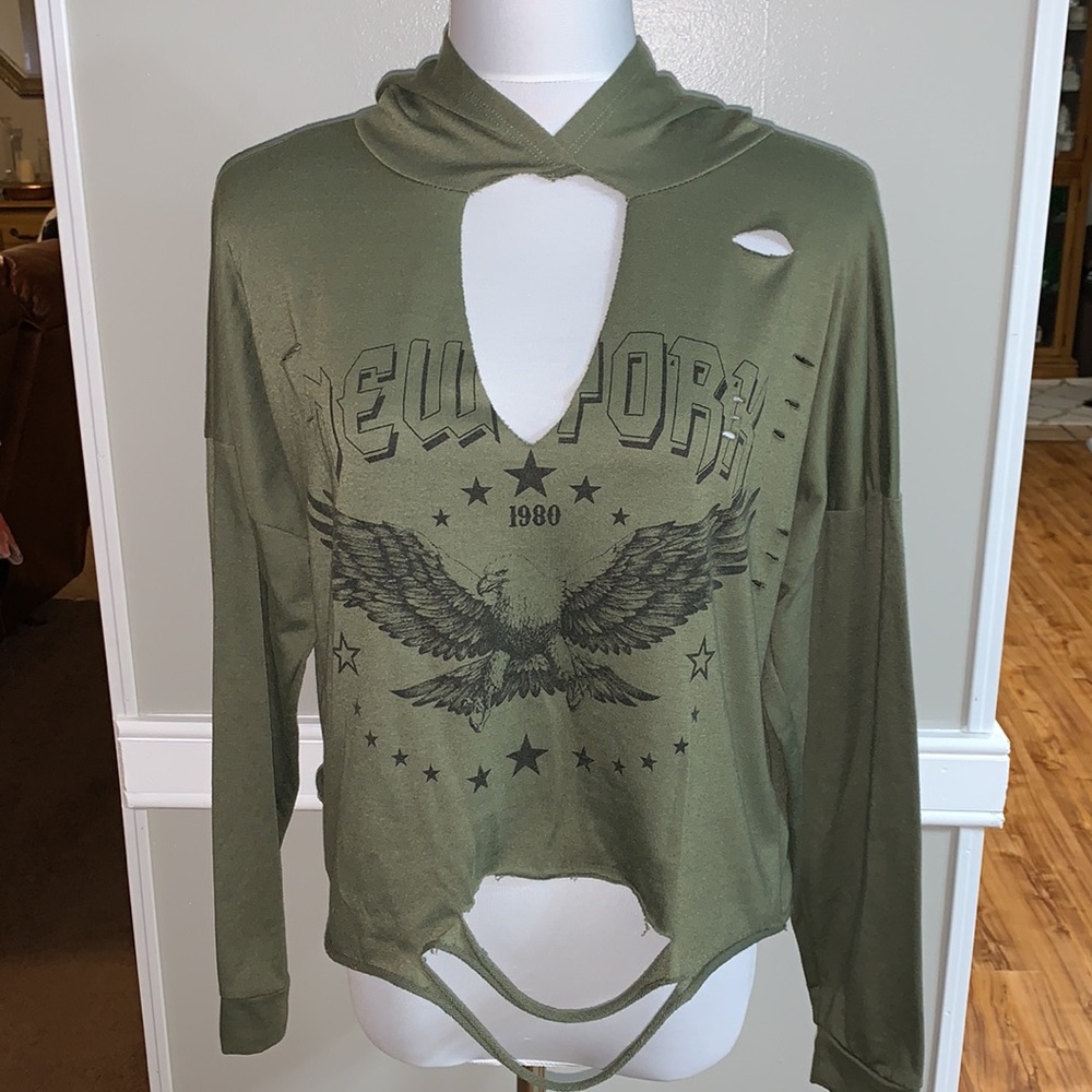 Charlotte Russe New York Crop Distressed Hoodie